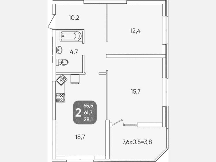 3-комнатная квартира, 61.80 м², 2/24 этаж фото 0