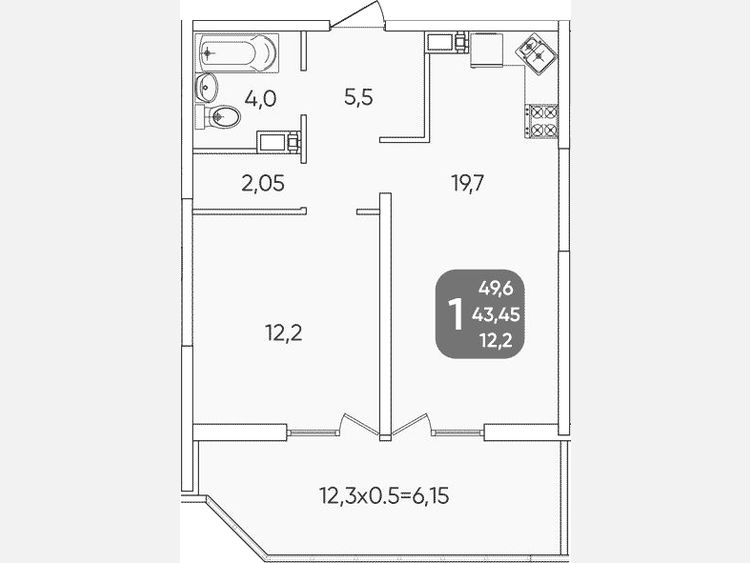 2-комнатная квартира, 43.05 м², 24/24 этаж фото 0