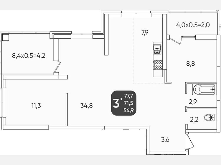 3-комнатная квартира, 71.50 м², 2/24 этаж фото 0
