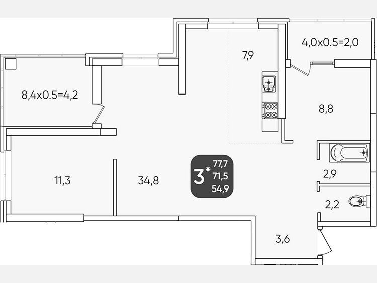 3-комнатная квартира, 71.50 м², 2/24 этаж фото 0