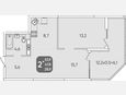 2-комнатная квартира, 47.50 м², 24/24 этаж фото 0